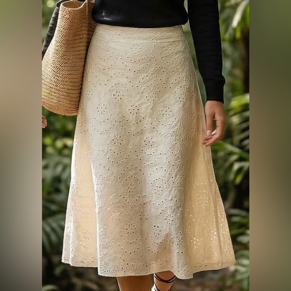 White House Black Market Eyelet A-Line Skirt White Size 6 NWT | Summer Cotton - Picture 5 of 5